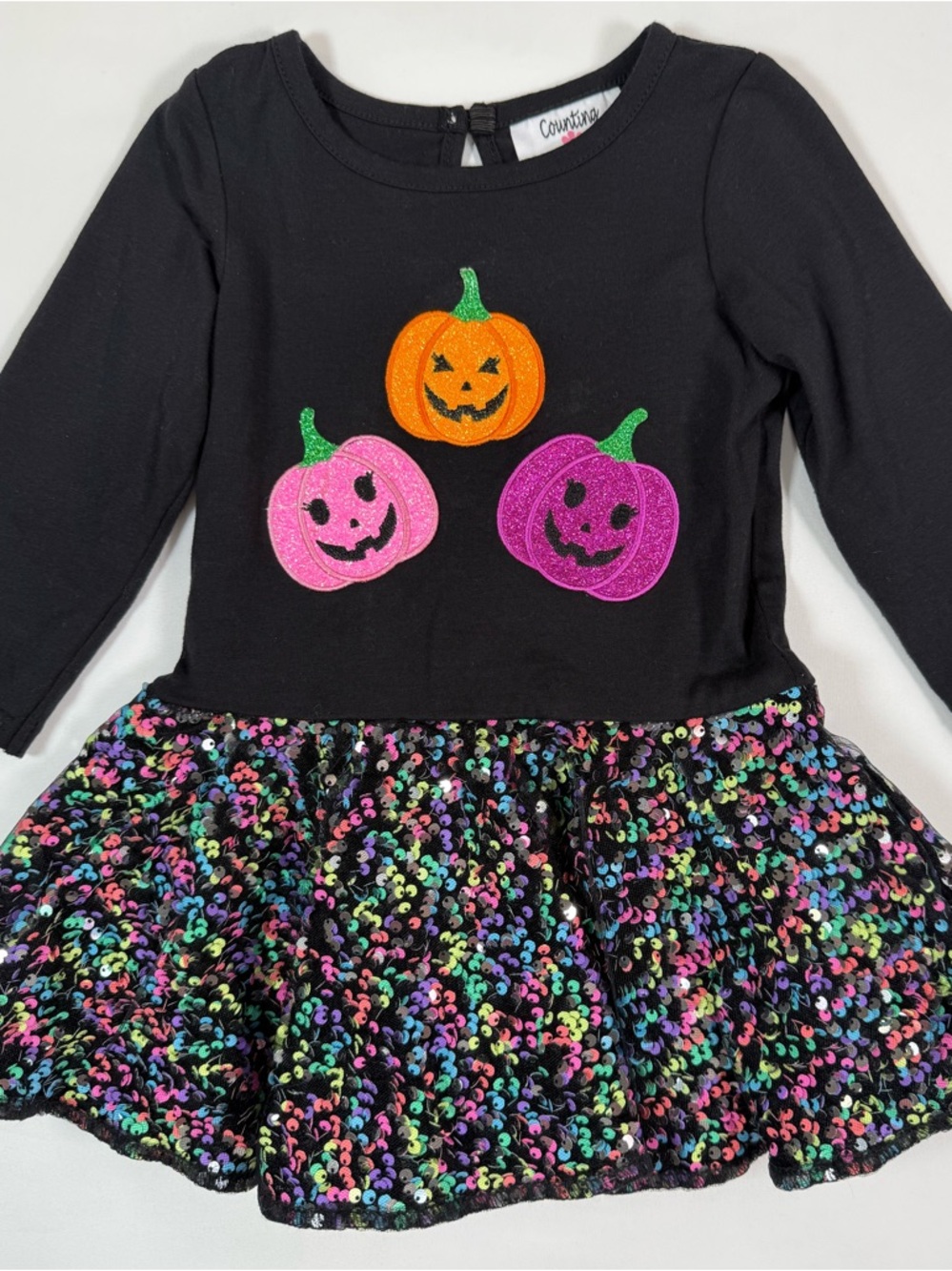 COUNTING DAISIES Girls Halloween Pumpkin‎ Dress 2T Sequin Skirt Glitter Party